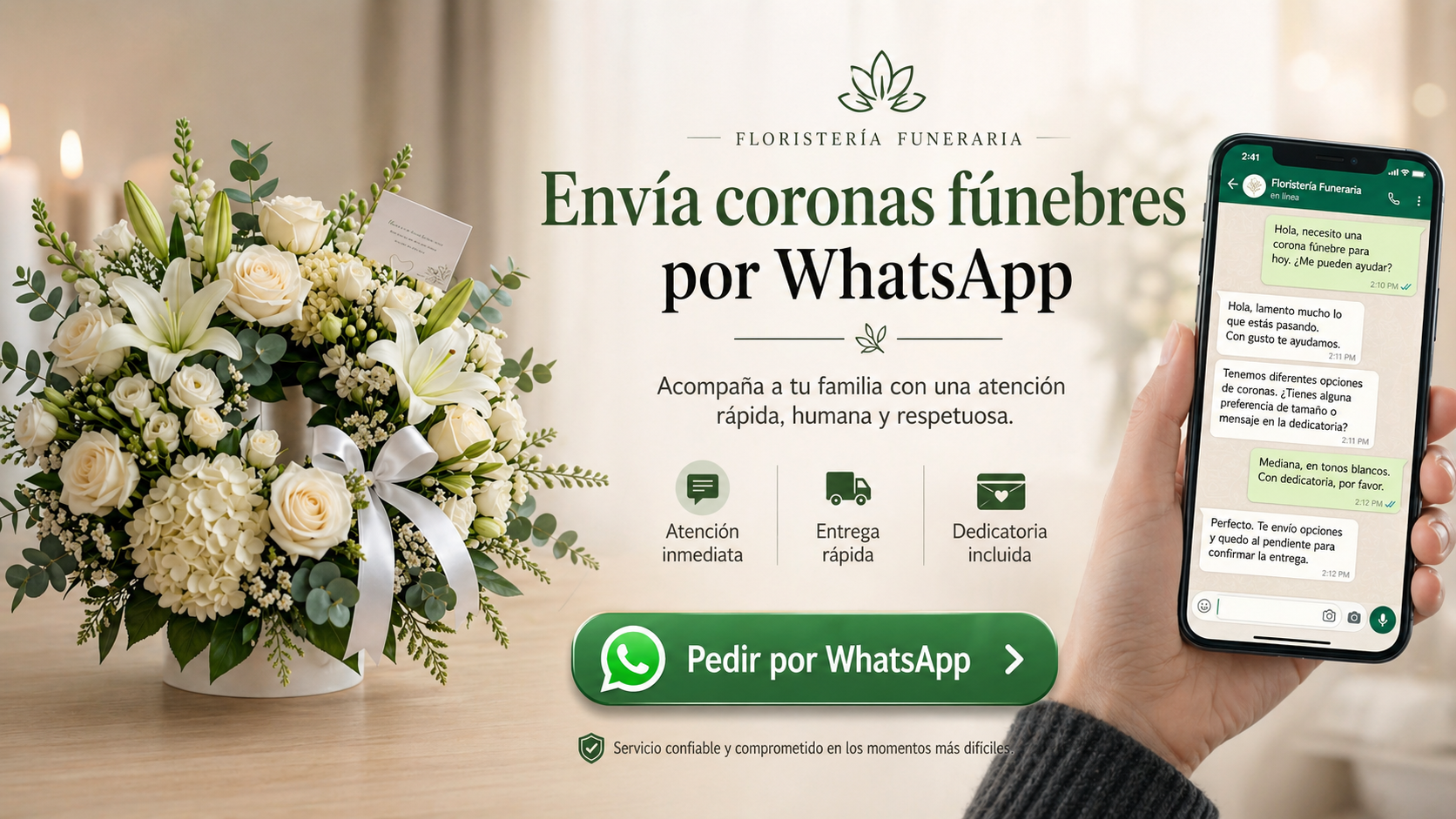 Enviar flores para una funeraria por WhatsApp