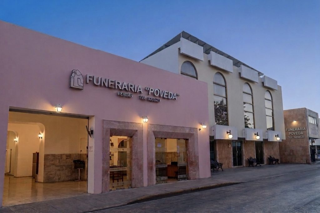 Fachada de Funeraria Poveda en Calle 65, Centro de Mérida